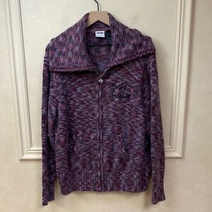 HARLEY DAVIDSON Women's Purple Sweater Cardigan Zip Wool Alpaca Funnel Neck